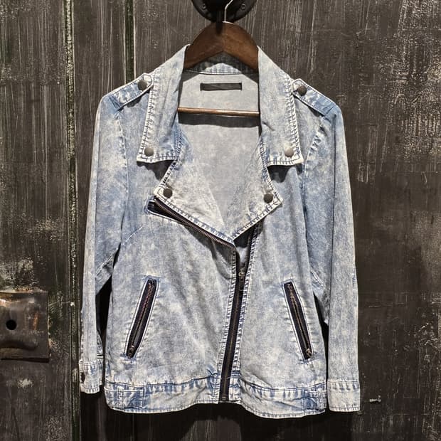 Acid Wash Denim Biker Jacket