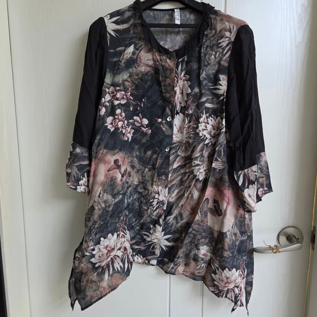 100%풍기인견 플라워 패턴 블라우스  m