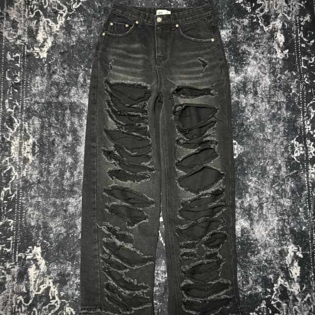 Black Dis Detail Denim Jeans