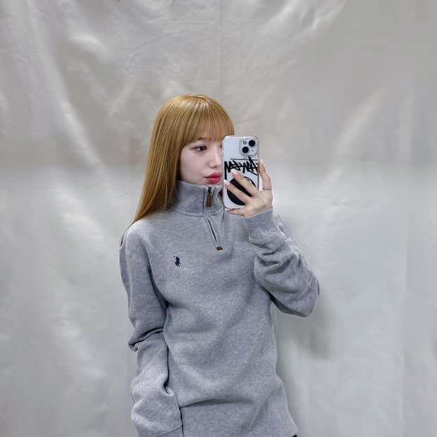 폴로 랄프로렌 QR 그레이 포니 반집업 니트 