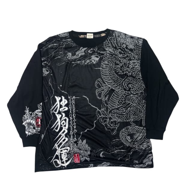 도그타운 Dogtown 블랙 드래곤 오리엔탈 메쉬 디테일 맨투맨 XL