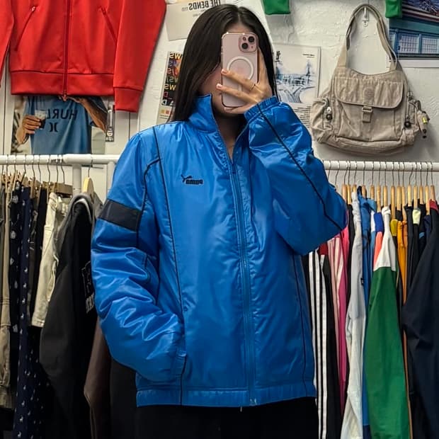 퓨마 올드스쿨 배색 블루 경량패딩 XL