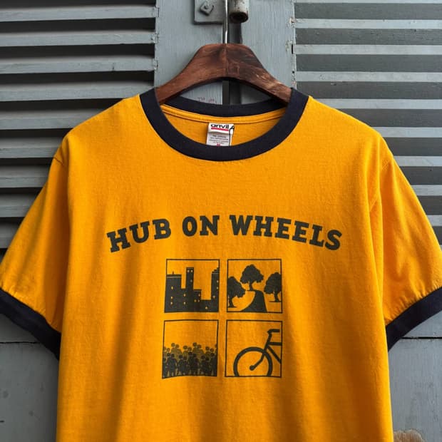 [M]USA 빈티지 HUB ON WHEELS 링거 티셔츠