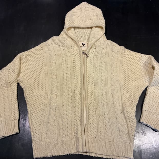 FOR SCOMINE 일본 니트 후드집업 아이보리 모리걸 갸루