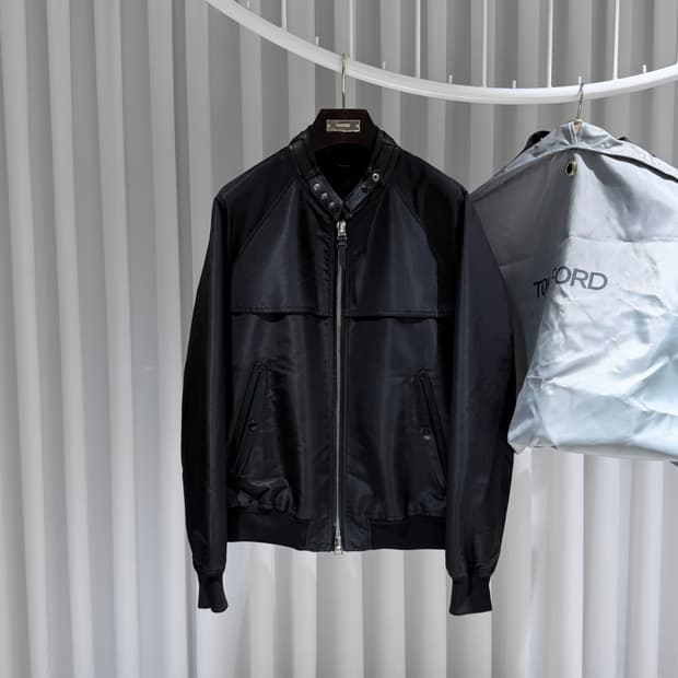 (A+/54) / 톰포드 실크 봄버 레더 자켓 블랙