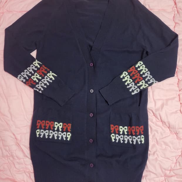 급처상태좋음!럭키슈에뜨 귀요미 리본 롱가디건 free사이즈