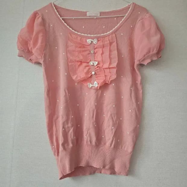 히메갸루 리본 반팔니트 탑