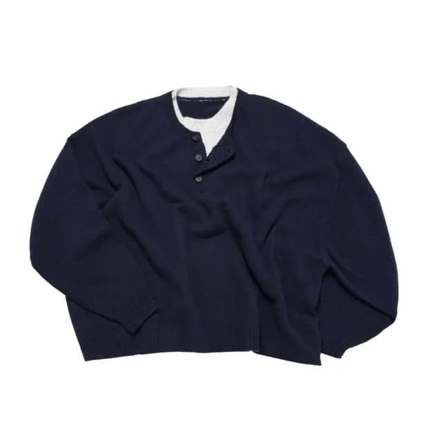 Mjd 콘트라스트넥 크롭 니트 네이비 M