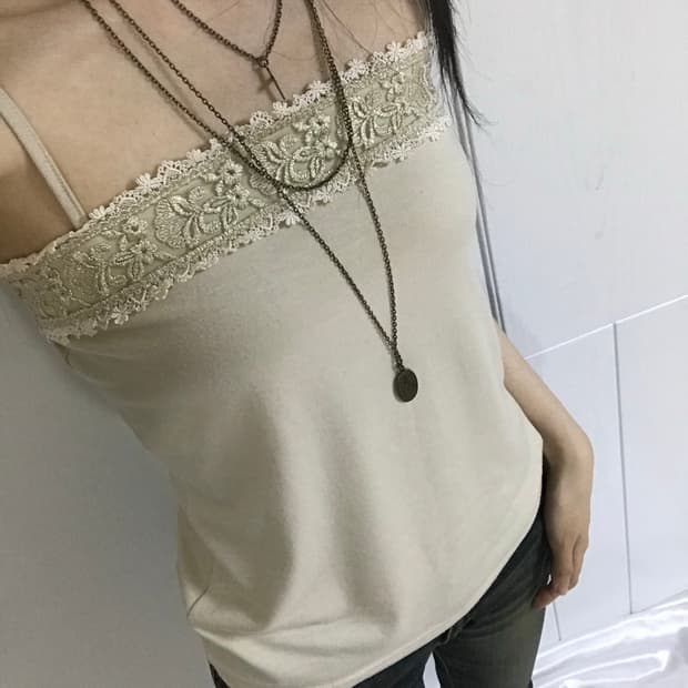 베이지 플라워 레이스 슬리브리스 나시 상품이미지1