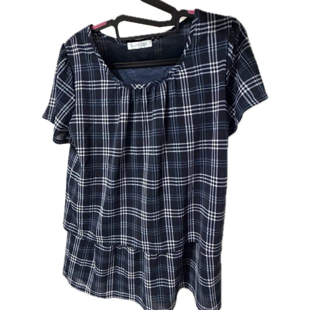 빈티지 체크 반팔 캉캉 블라우스 