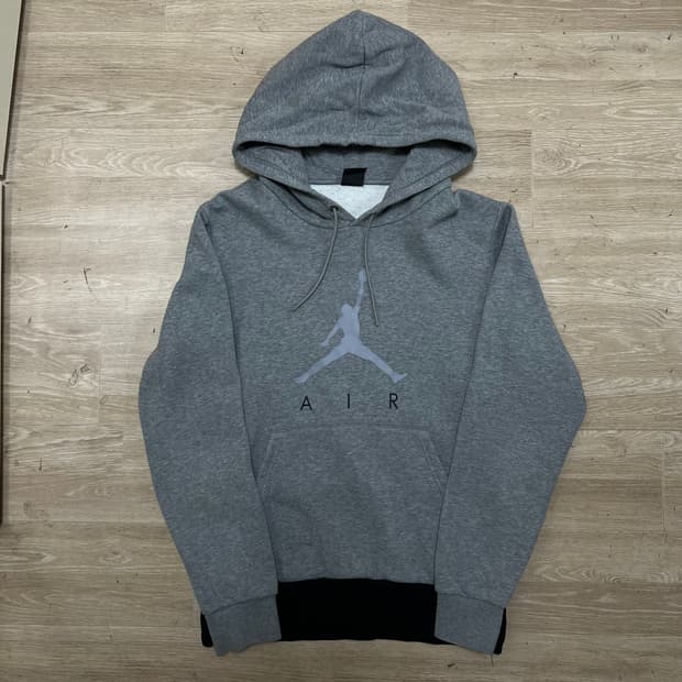 조던 에어 점프맨 빅로고 프린팅 배색 기모 후드티셔츠 [그레이] M/95