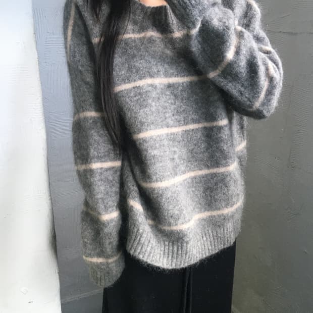 Acne Studios 아크네스튜디오 울 모헤어 스트라이프 그레이 크루넥