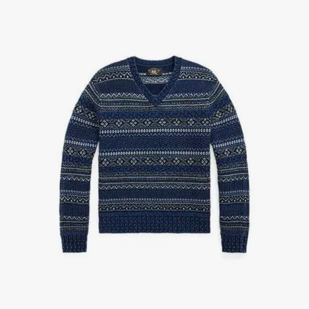 RRL 인디고 페어 아일 코튼 리넨 스웨터