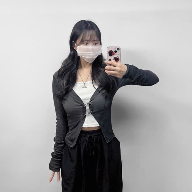 유스 Yuse 후크 가디건 차콜