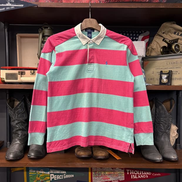 90s 폴로 랄프로렌 숄더패치 코튼캔디 스트라이프 럭비카라티 N606