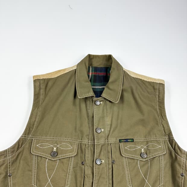 빈폴 진스 카키 배색 헌팅 조끼 베스트 (L)