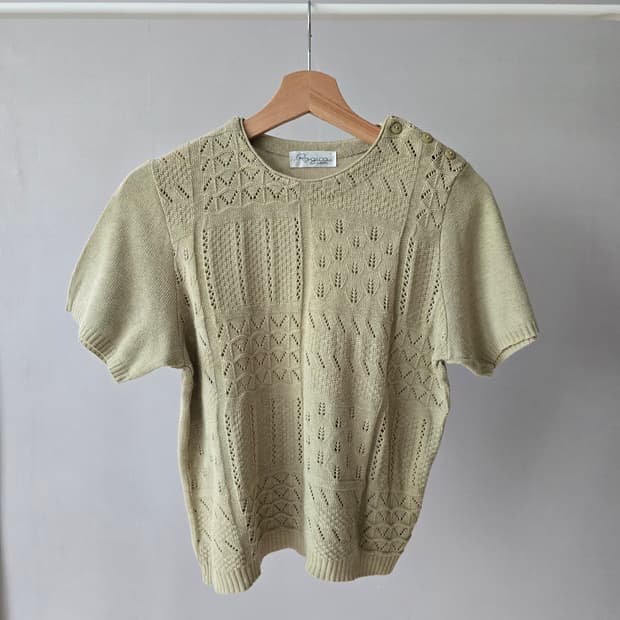 [JPN Vintage] Rogica 패치워크 펀칭 숄더버튼 니트