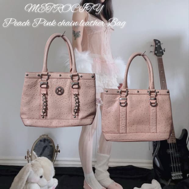 METROCITY peach pink chain leather Bag