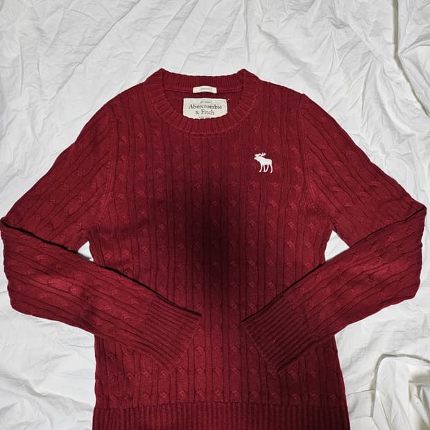 아베크롬비 딱붙핏 케이블 니트 꽈배기 니트 버건디 L