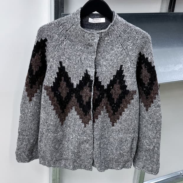 gray argyle knit cardigan