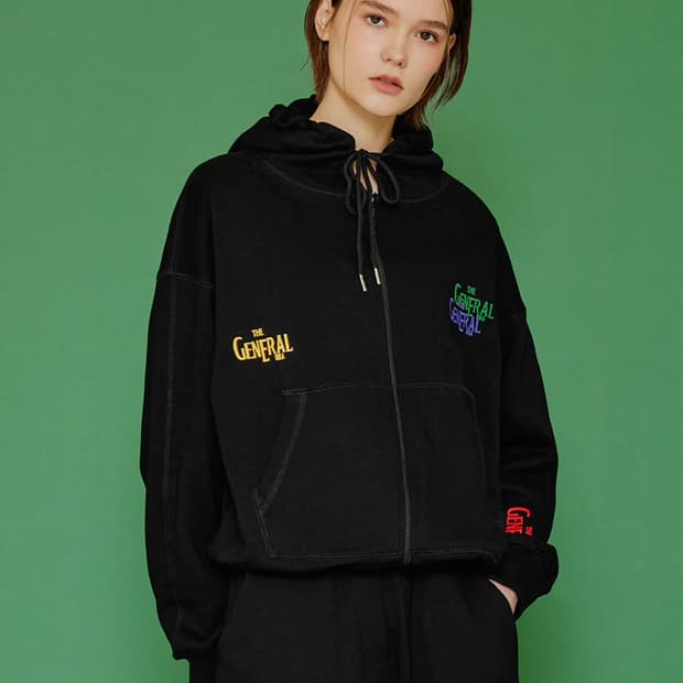 제너럴아이디어 엠브로이더 로고 자수 후드티 후디 블랙 M