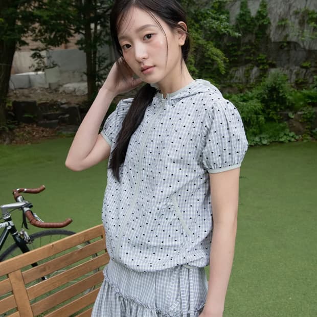 오피쉬 하프 슬리브 후드집업 스카이블루