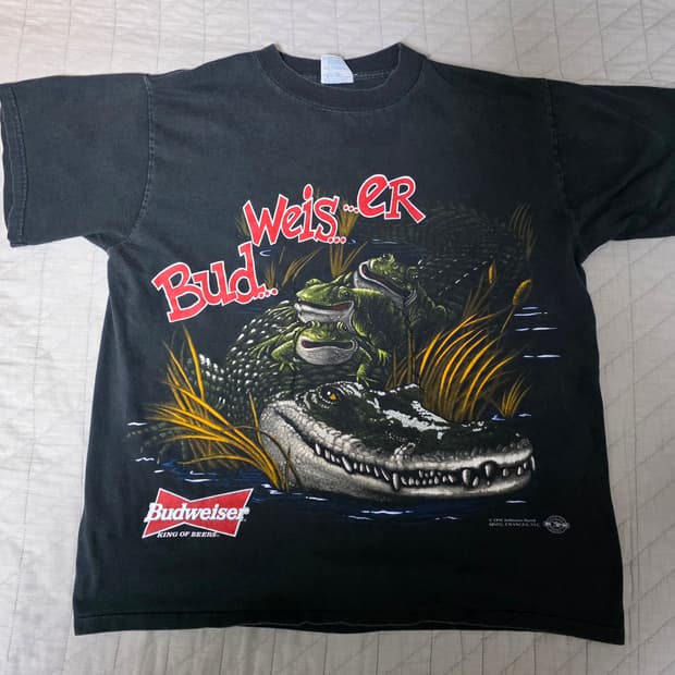 [L] 90s 버드와이저 프로모 빈티지 엘리게이터 티셔츠 ver.쌍칼