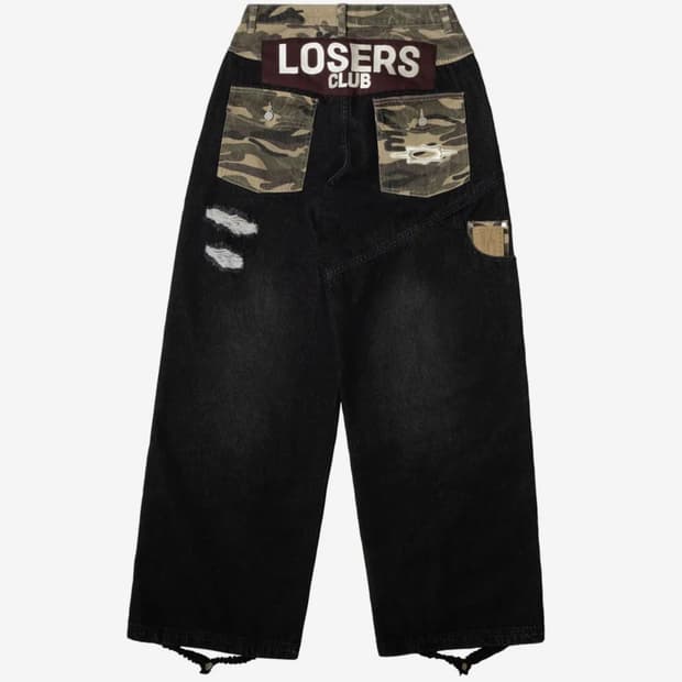 루저스클럽 카모 믹스 데미지 와이드 데님팬츠 리쿠 손민수 바지 엔시티위시