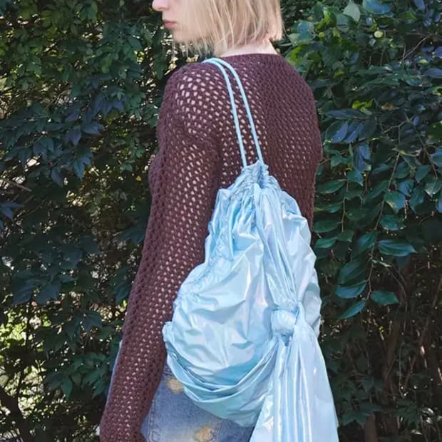 OPEN YY 더 오픈 프로덕트 메탈릭 드로우스트링 백 스카이블루