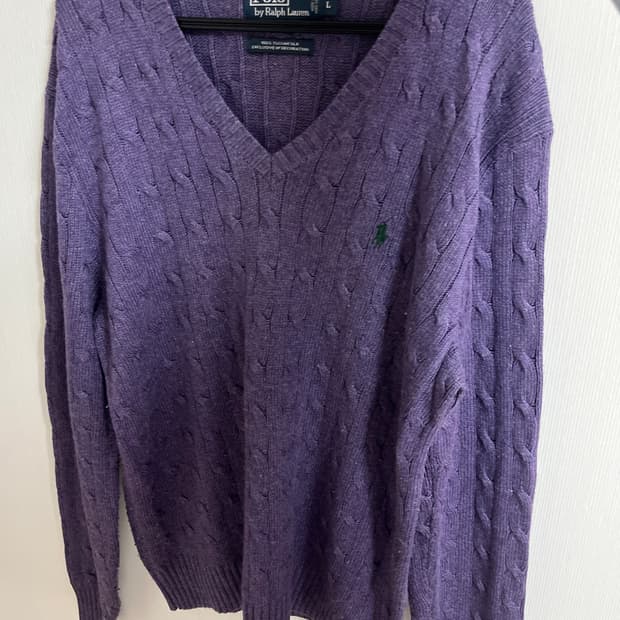 (L) 폴로 랄프로렌 빈티지 퍼플 니트 브이넥 니트