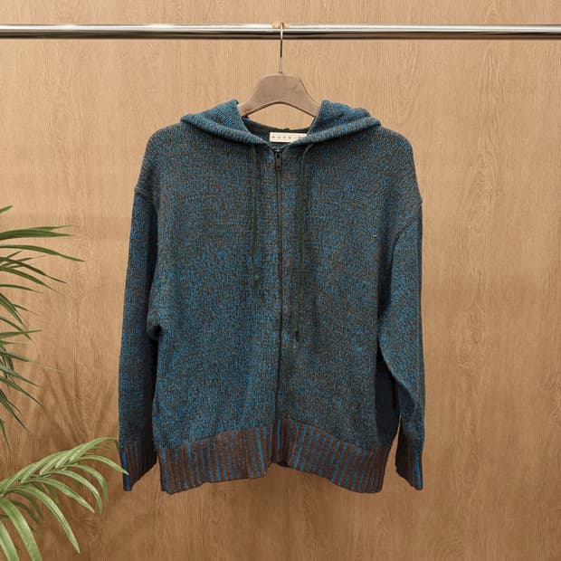 마르니 유니클로 후드 니트 집업 가디건 믹스 컬러 디테일 레귤러핏 블루