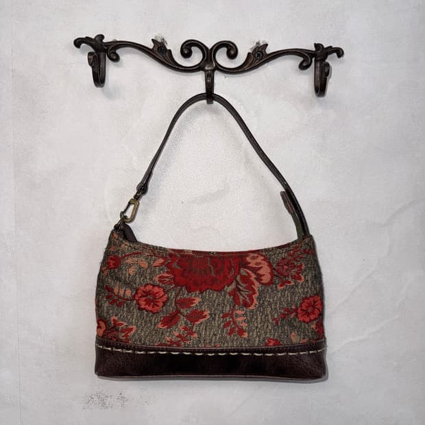 Red brown oriental jacquard flower 숄더백
