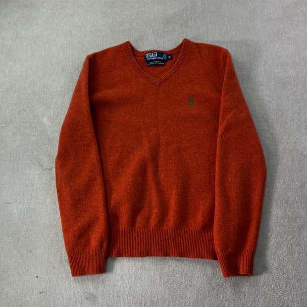 95 폴로랄프로렌 램스울 브이넥 오렌지 니트