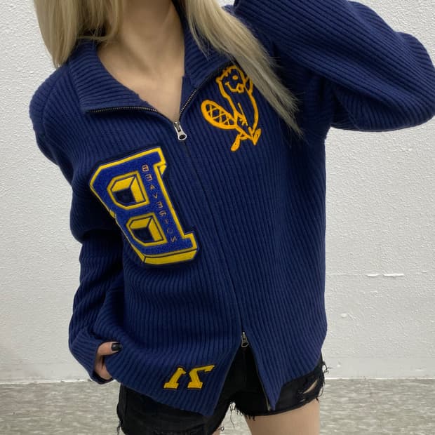 나이키 패치 네이비 니트 집업 M