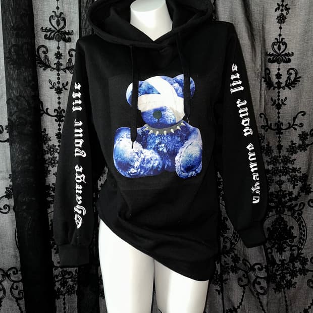 punk blue bear hoodie