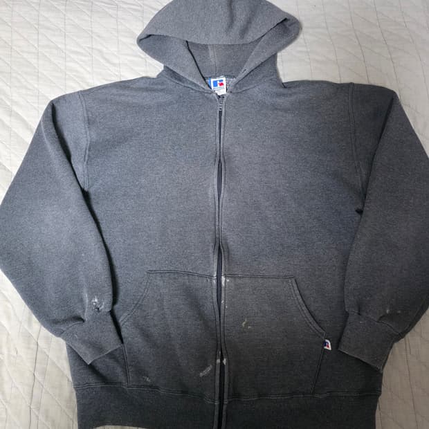 [XL] 90s 빈티지 러셀 애슬레틱 후드집업 다크그레이 ver. 페인팅