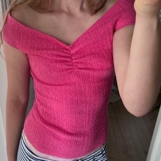 ZARA 자라 셔링 텍스쳐 탑 핑크, 자라 셔링탑, 자라 오프숄더 탑