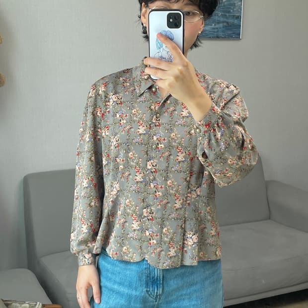 일본 빈티지 플로럴 블라우스