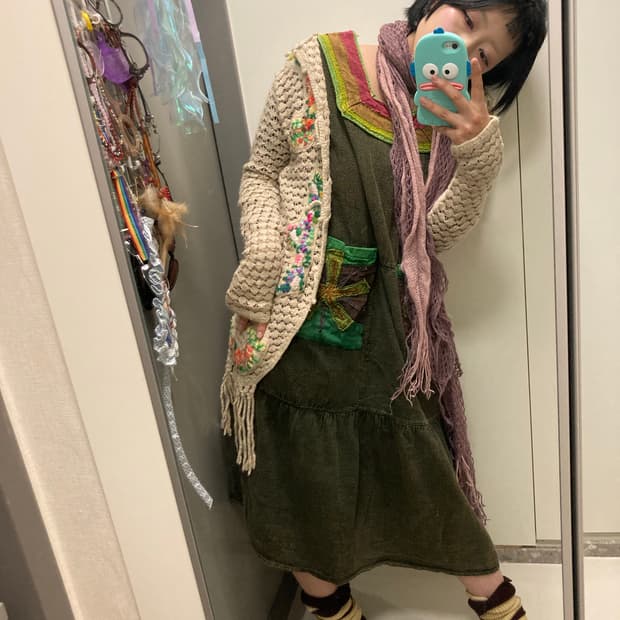 멕시칸 자수 하구미 모리걸 에스닉 히피 집시걸 가디건 원피스 목도리 머플