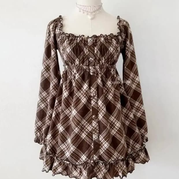 리즈리사 딸초 체크 원피스 딸기초코짜잔씨라떼갸루히메갸루엑시즈팜