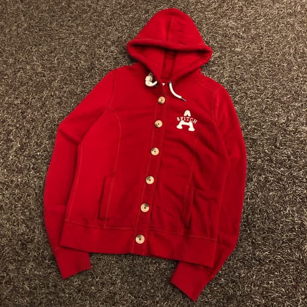 아베크롬비 Y2K 딱붙 버튼 후드집업 레드