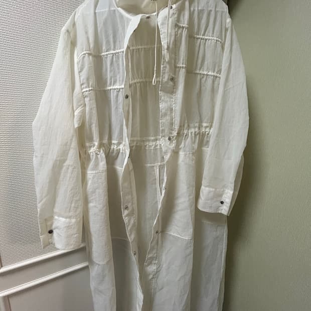 한섬 오브제 obzee 아카이브 아이보리 나일론 롱 야상 바람막이