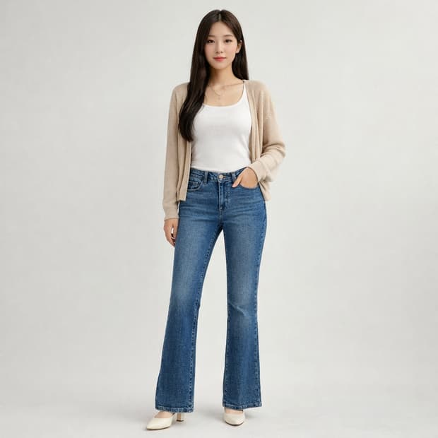 리바이스 725 킥 부트컷 데님 팬츠 중청