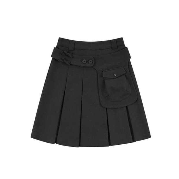카시코 리본 프레피 플리츠 스커트 차콜 s