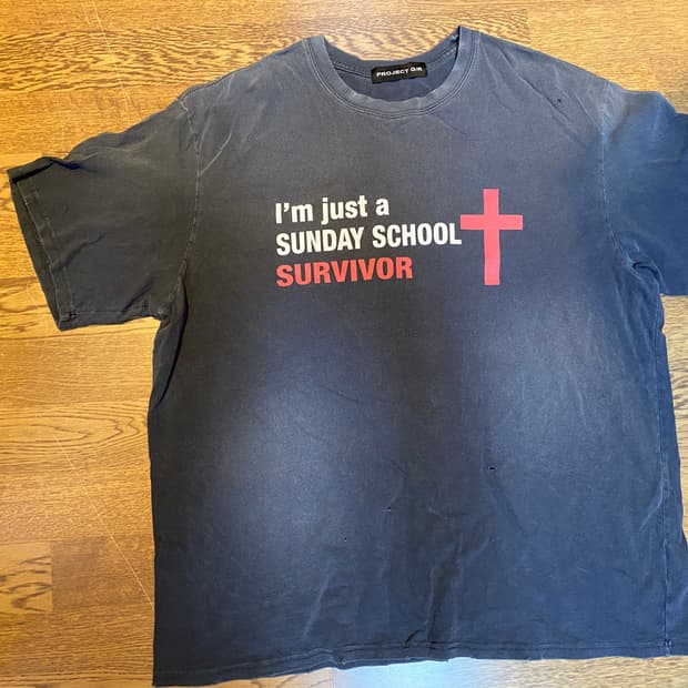 PROJECT GR 선데이 스쿨 빈티지 워싱 티셔츠 os 챠콜