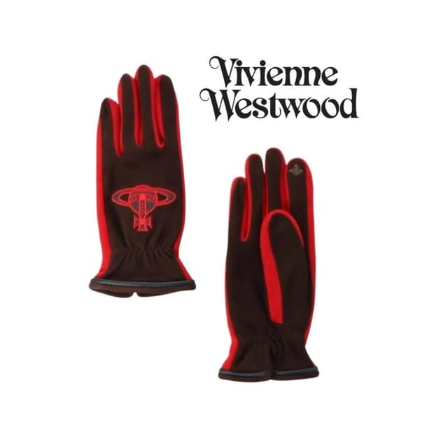 비비안 웨스트우드 빅 orb 패치 콤비 장갑 / 브라운 (새상품)