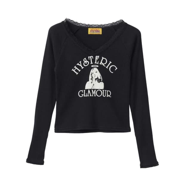 히스테릭 글래머 엔젤 숏 티셔츠 블랙