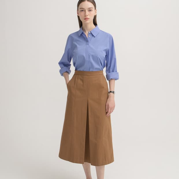 나인 nain 빈티지 헤비코튼 핀턱 스티치 브라운 롱 스커트 M