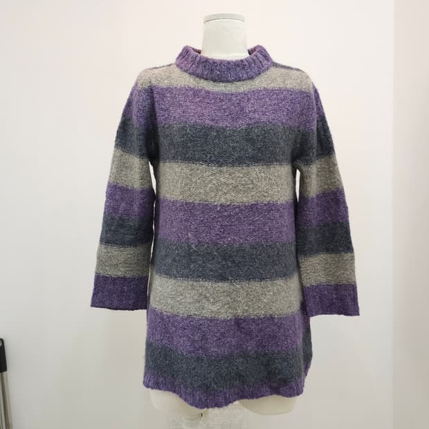 멀티 스트라이프 모헤어 혼방 롱 니트