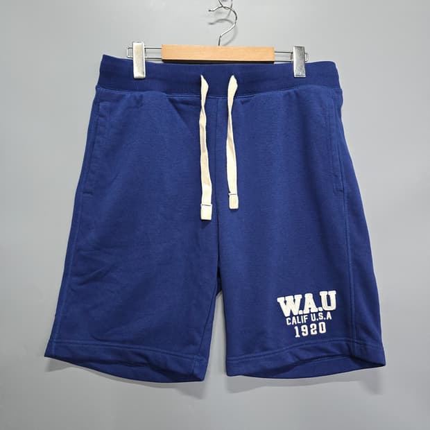 새제품) 후아유(WHO.A.U) 로고 스웨트 반바지 블루 XL